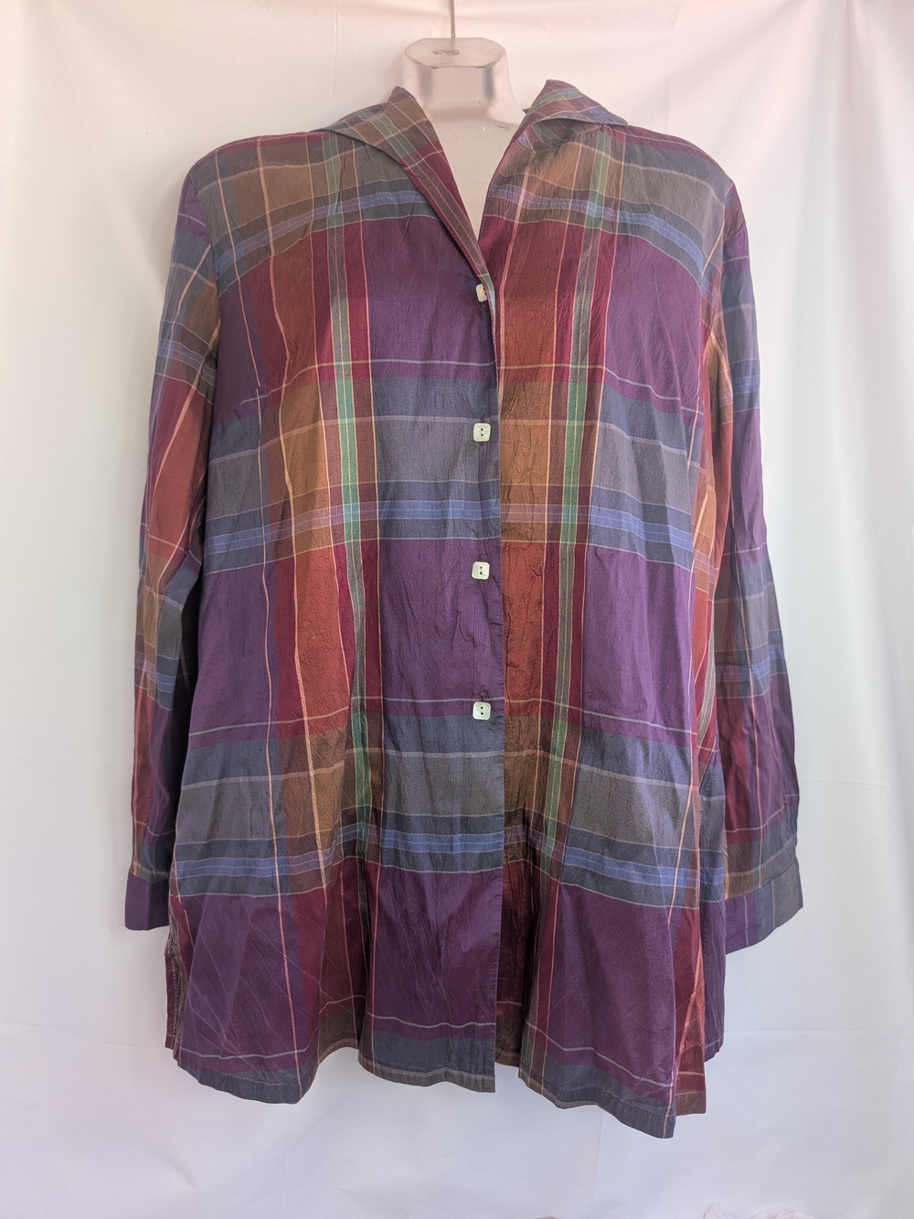 Coldwater Creek 100% Silk Plaid Shirt 1X Y2K Dark Academia Whimsigoth